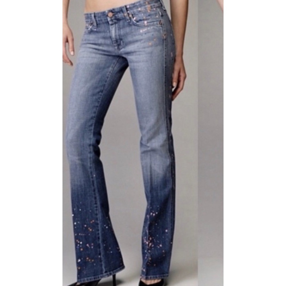 7 For All Mankind A-Pocket Paint Splatter Bootcut Jeans Women's 27 Length 31